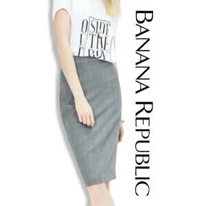 Banana Republic Light Gray Pencil Skirt Wool Double Kick Pleat Womens Size 4
